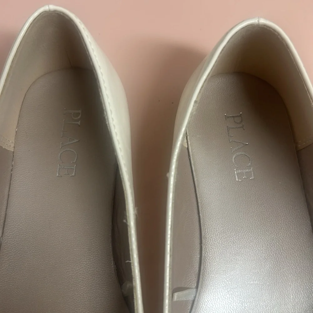 Kids White Glitter Cap Toe Ballet Flats Dress Shoes SZ 13
